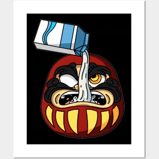 Japanese Daruma Doll Drinking Milk Kawaii Otaku Posters and Art